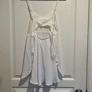White Lace Sheer Night Gown with Bows on the Back